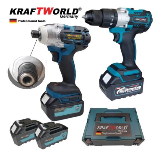 Немски комплект безчеткови акумулаторни винтоверт и импакт 48V 8AH KraftWorld